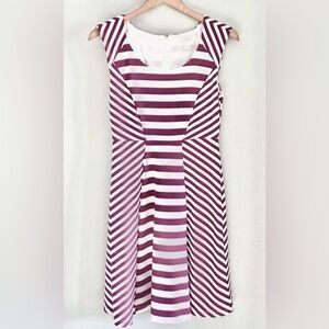 XS New York & Company Pink White Striped Fit Flare Dress Cap Sleeve Knee